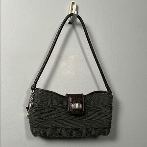 Vintage Brighton Wendy Style Woven Shoulder Bag straw and leather